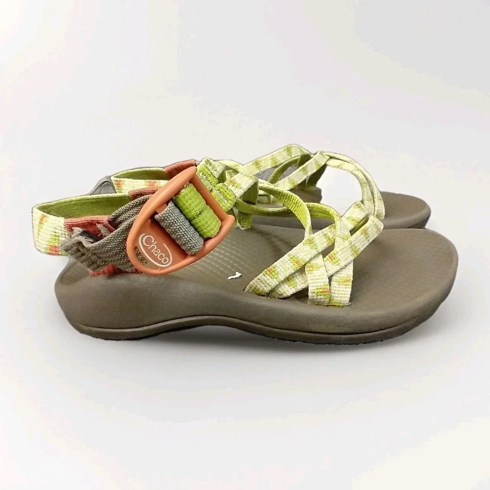 Chaco Kids Z1‎ Ecotread Sandals Lime Green Orange Geometric Strappy Size 2